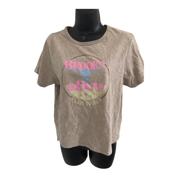 Brooks and Dunn tan light brown pink last rodeo graphic print tshirt size large - Picture 1 of 9